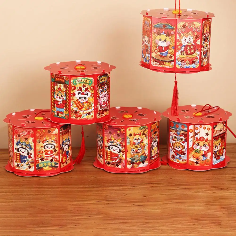 4pcs Red Chinese New Dragon Year Festival Lantern DIY Chinese Traditional  Hand Made Lanterns for Kids About The Ancient Festival Home Holiday