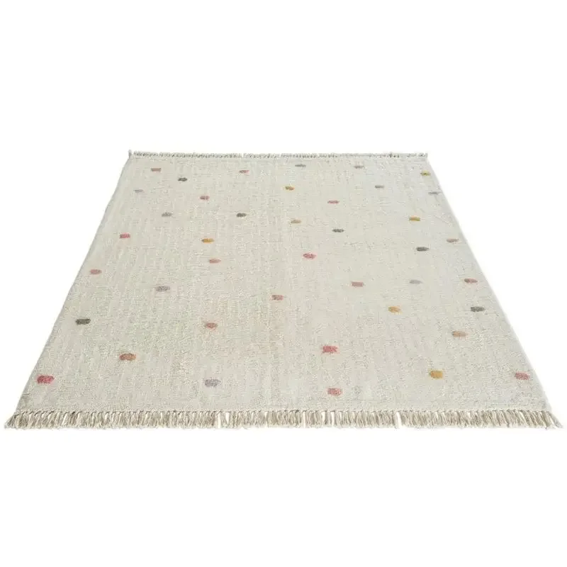 Dot Fluffy Carpet For Living Room With Tassels，White Hairy Nursery Play Mats For Children,Rectangle Plush Kids Bedroom Rug 4