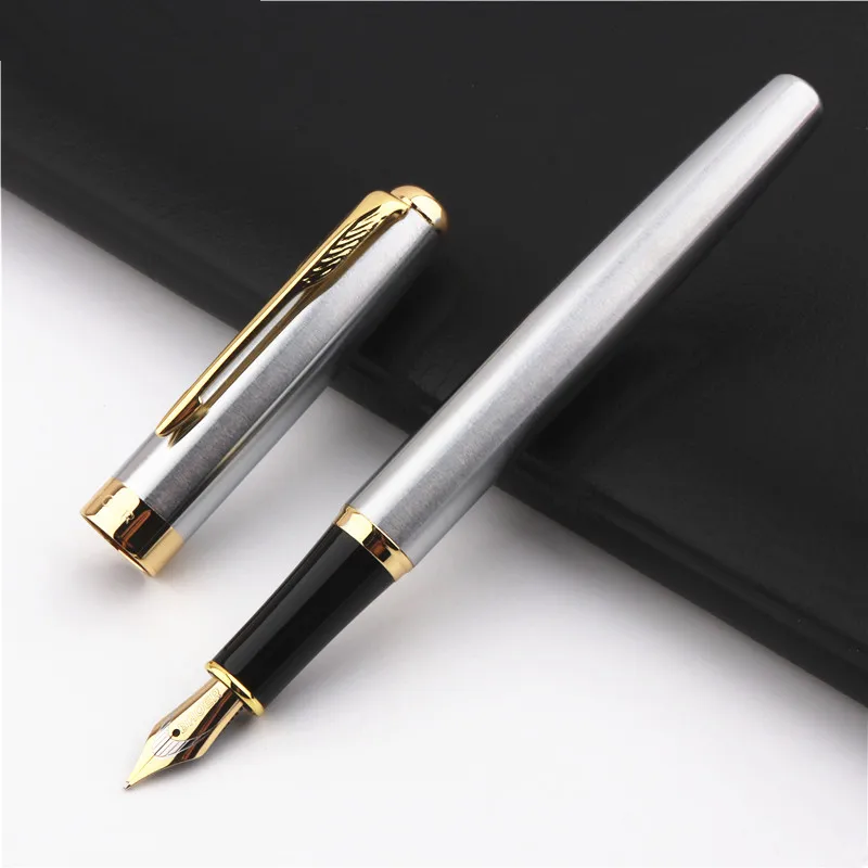 Fountain pen 388 Classic Stainless steel Business Medium Nib Fountain Pen Silver Golden Trim