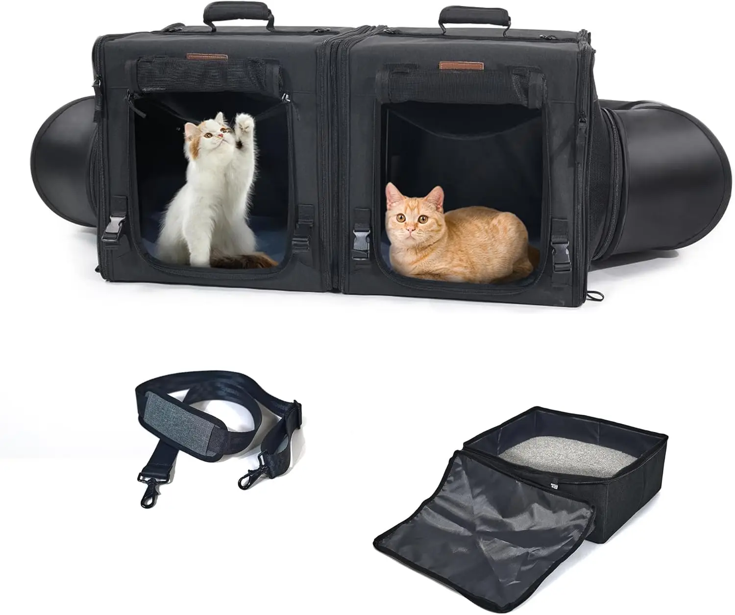 Cat Travel Litter Box 2-in-1 Portable Double Cat Carriers for 2 Cats and Pet Shelter Ideal for Multiple Cats