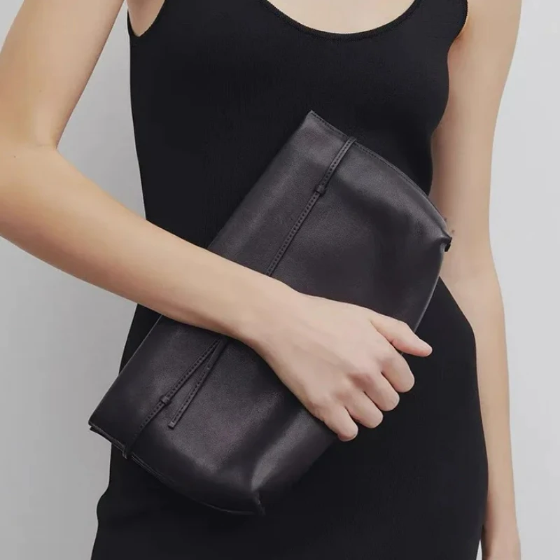 

Belt Decorated Genuine Leather Clutch Casual Solid Color Women Bag