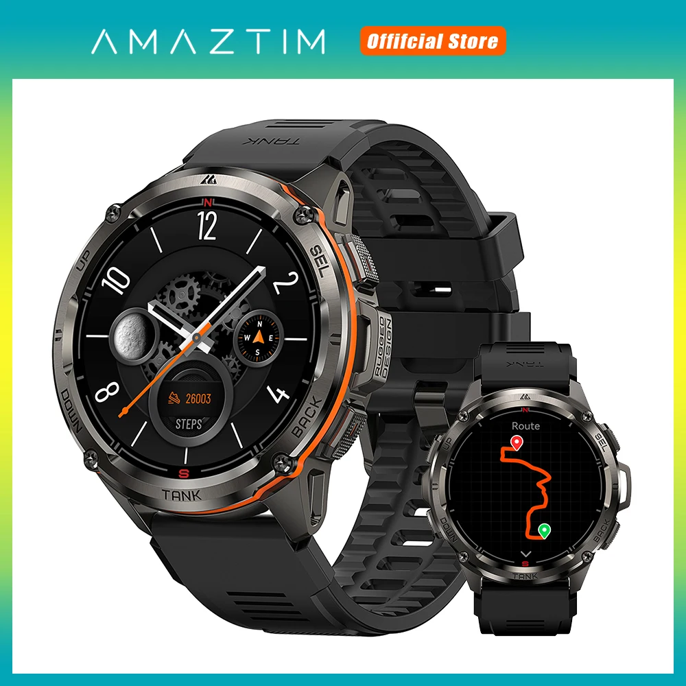 2024 오리지널 AMAZTIM 탱크 T3 울트라 GPS 방수 스마트워치, 블루투스 스포츠 디지털 피트니스 워치, 남녀공용