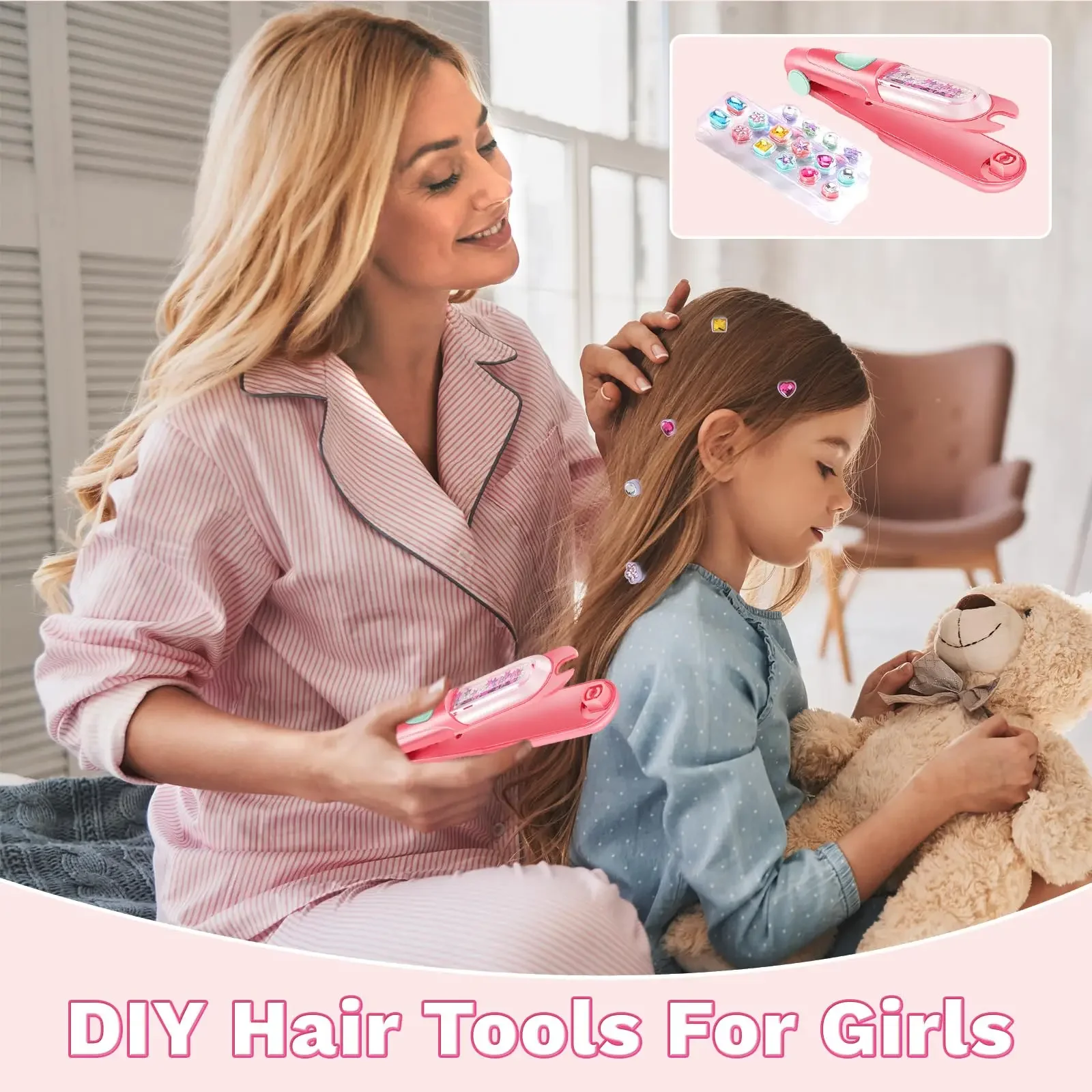 Girls Hair Styling Kit with Reusable Diamonds and Stamper Tool