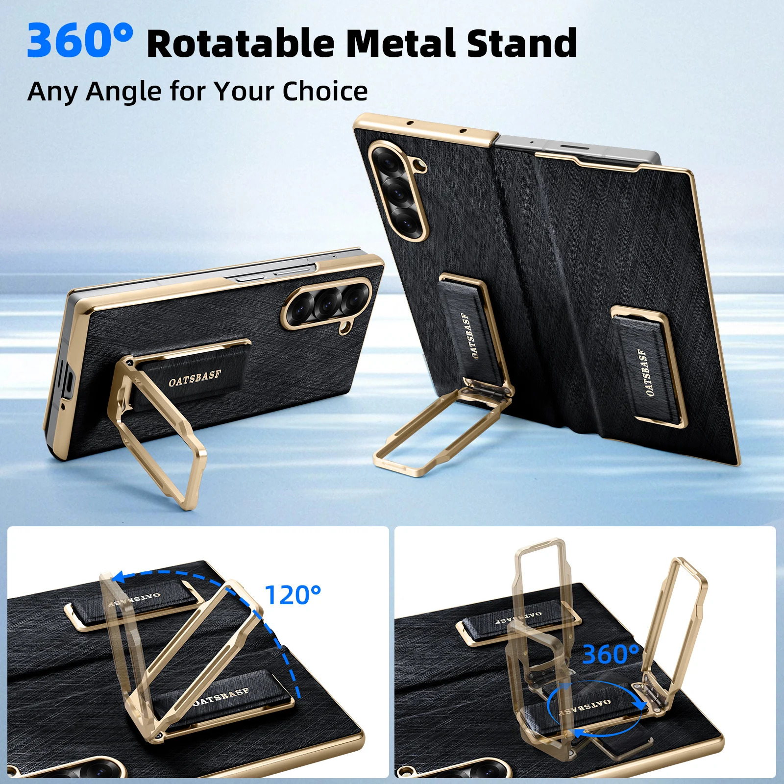 Eary for Samsung Galaxy Z Fold 6 Phone Case With Dual Wristband Leather 360° Rotation Magnetic Stand Shockproof Protector Cover