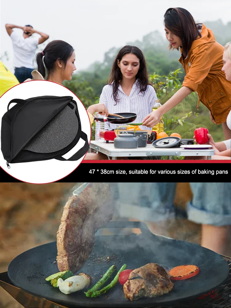 Storage Bag Camping Storage Bag Camping Cookware Bag Grilling Pan Pouch with Handle 600D Oxford Camping Frying Pan Bag Wear-Resistant Waterproof 47x38cm Outdoor BBQ Tool for Kitchen