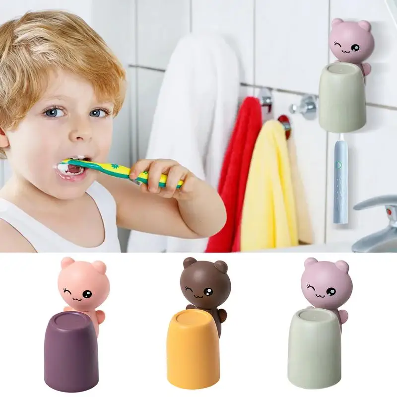 

Toothbrush Holder For Wall Bear Wall Mounted Toothbrush Organizer Space Saving Toothbrush Holder For Kids Adults No Drilling