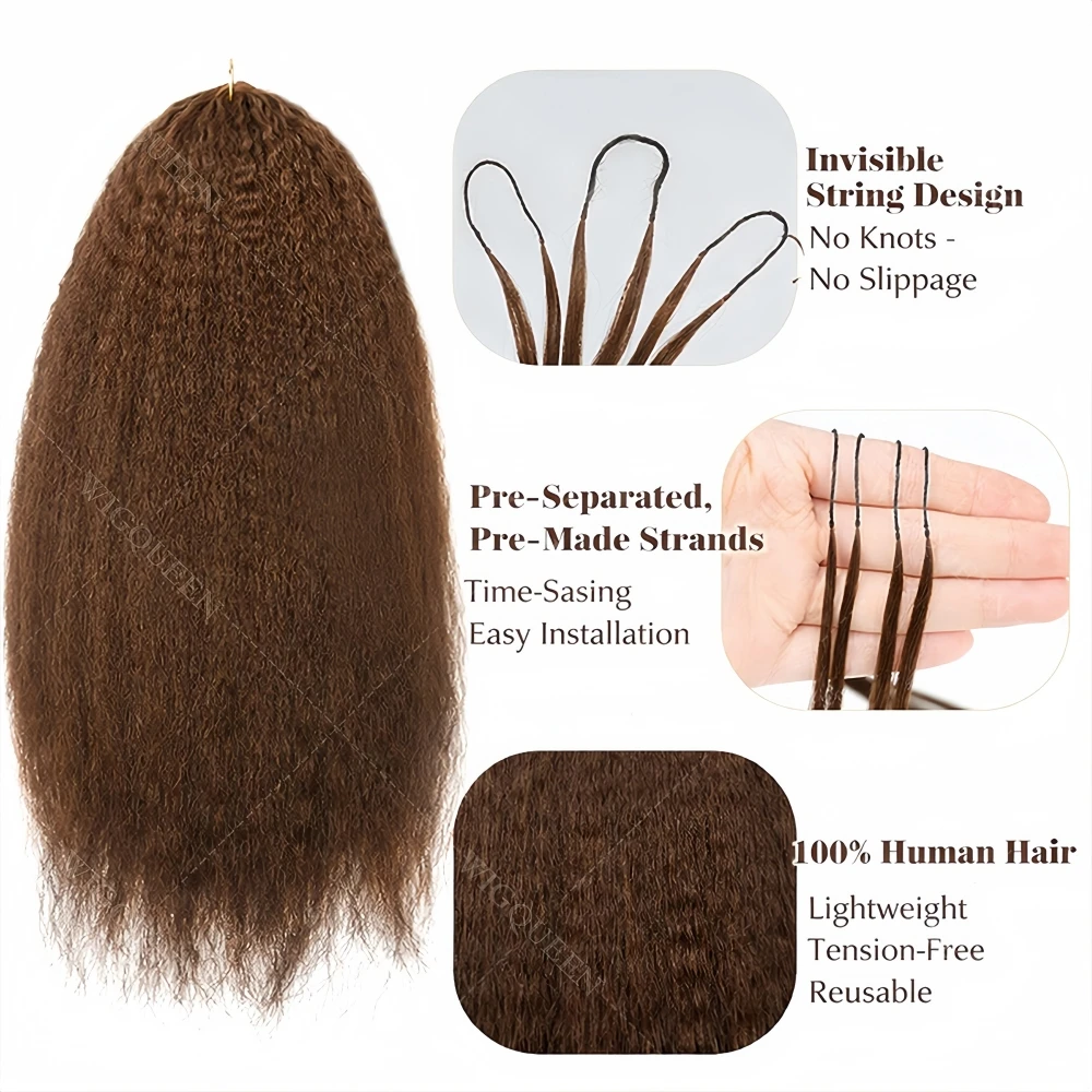 Kinky Straight Crochet bundles Human Hair Extensions 5pack/300g Miracle Knots #4 Chocolate Brown Yaki Straight Feather Bulk Hair 2