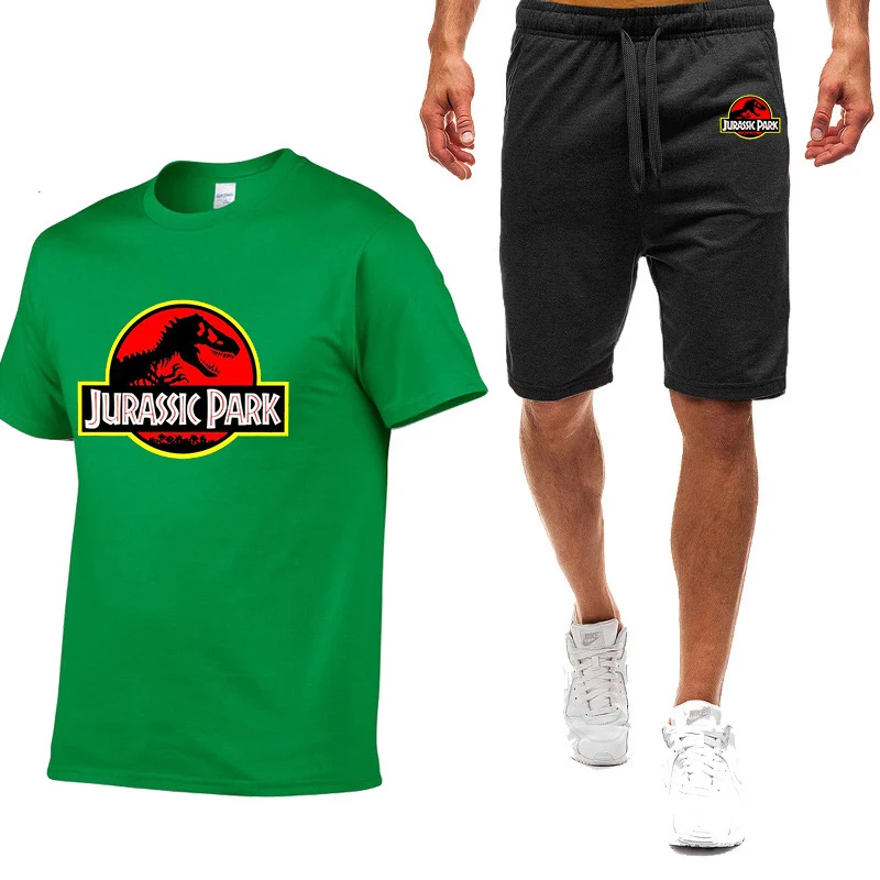 2023 Spring Summer New Men Jurassic Park Nine Color Short-sleeved T-shirt Simple Casual Comfortable Leisure Trendy Movement Suit