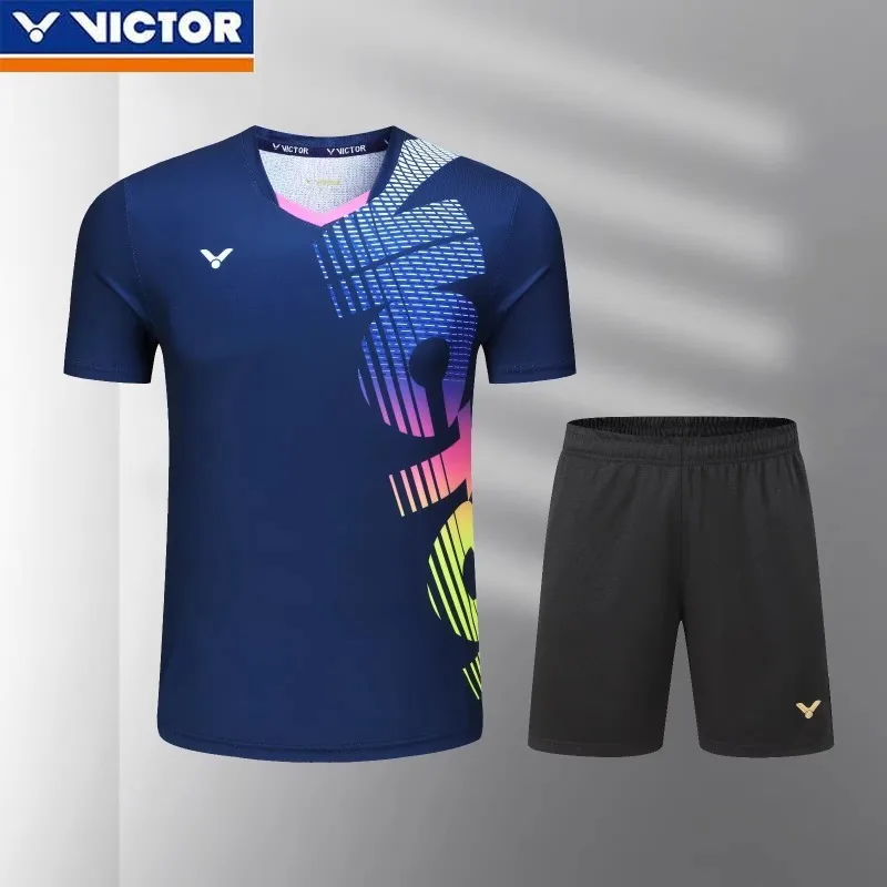 Victor New Men's and Women's Same Badminton Jersey Sports Short-sleeved Top with Shorts Set