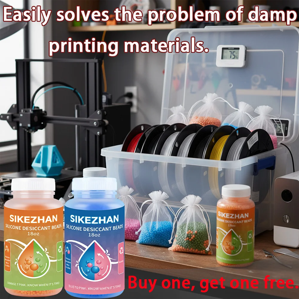Reusable Silica Gel Desiccant Beads for 3D Printer Filament, Color Changing Moisture Absorber with Bags for Spool Dry Box