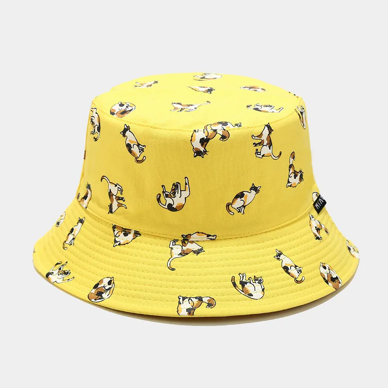 bucket hats Cotton Double Sided Cartoon Dog Cat Print Bucket Hat Fisherman Hat Outdoor Travel Hat Sun Cap Hats for Men and Women designer bucket hat womens Bucket Hats