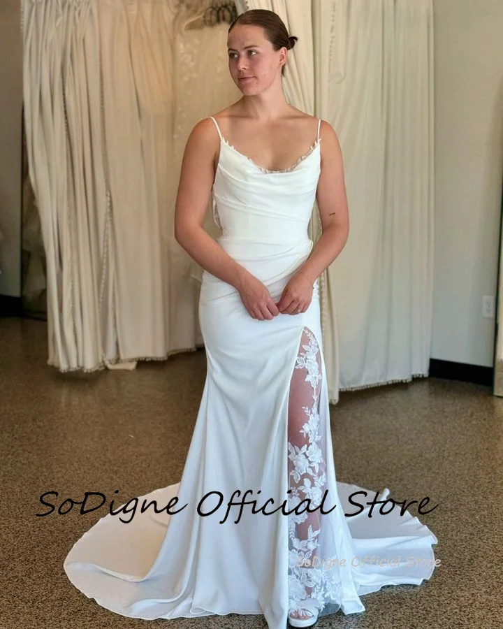SoDigne Mermaid Elegant Wedding Dress Sleeveless Appliques Satin/Lace Bride Dresses 2025 Split Bridal Gown Vestido De Noiva 2