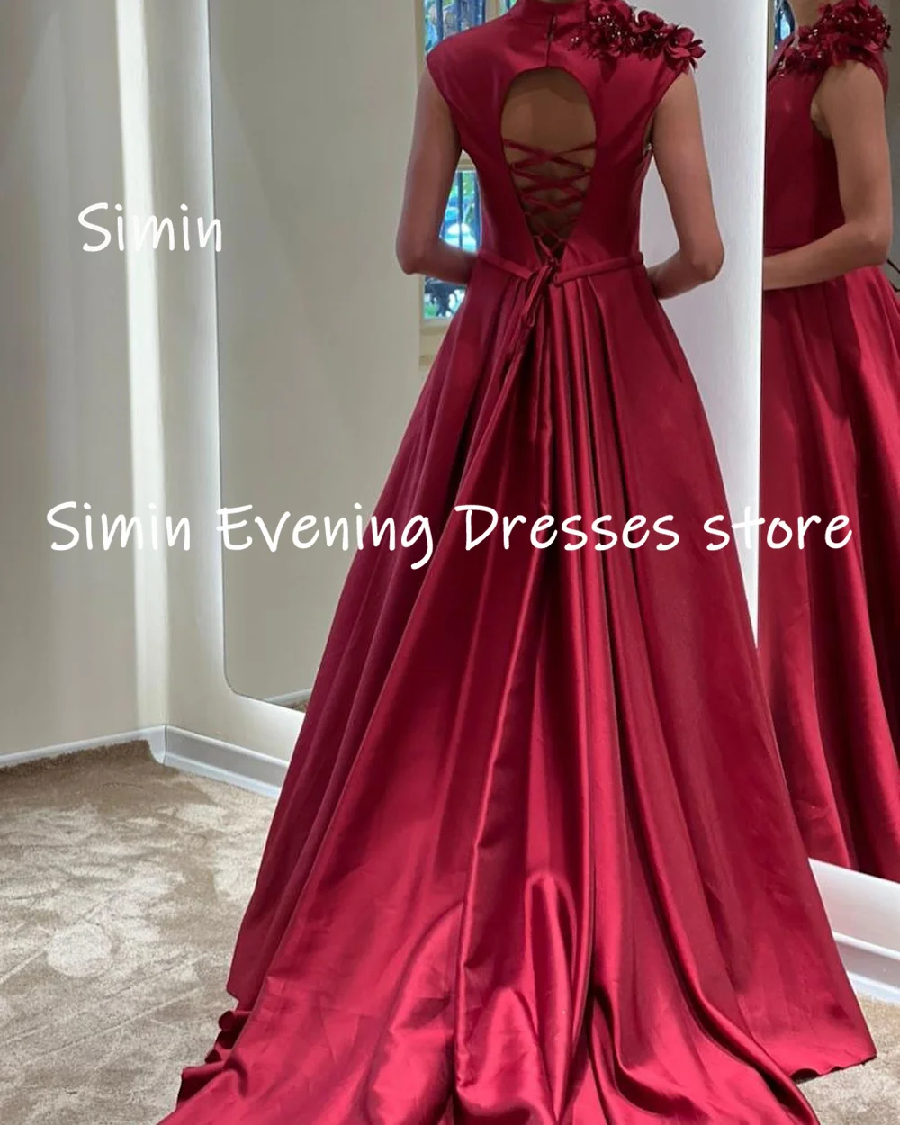 Simin Satin A-line V-neck Ruffle Appliques Populer Formal Prom Gown Floor-length Evening Elegant Party dresses for women 2023