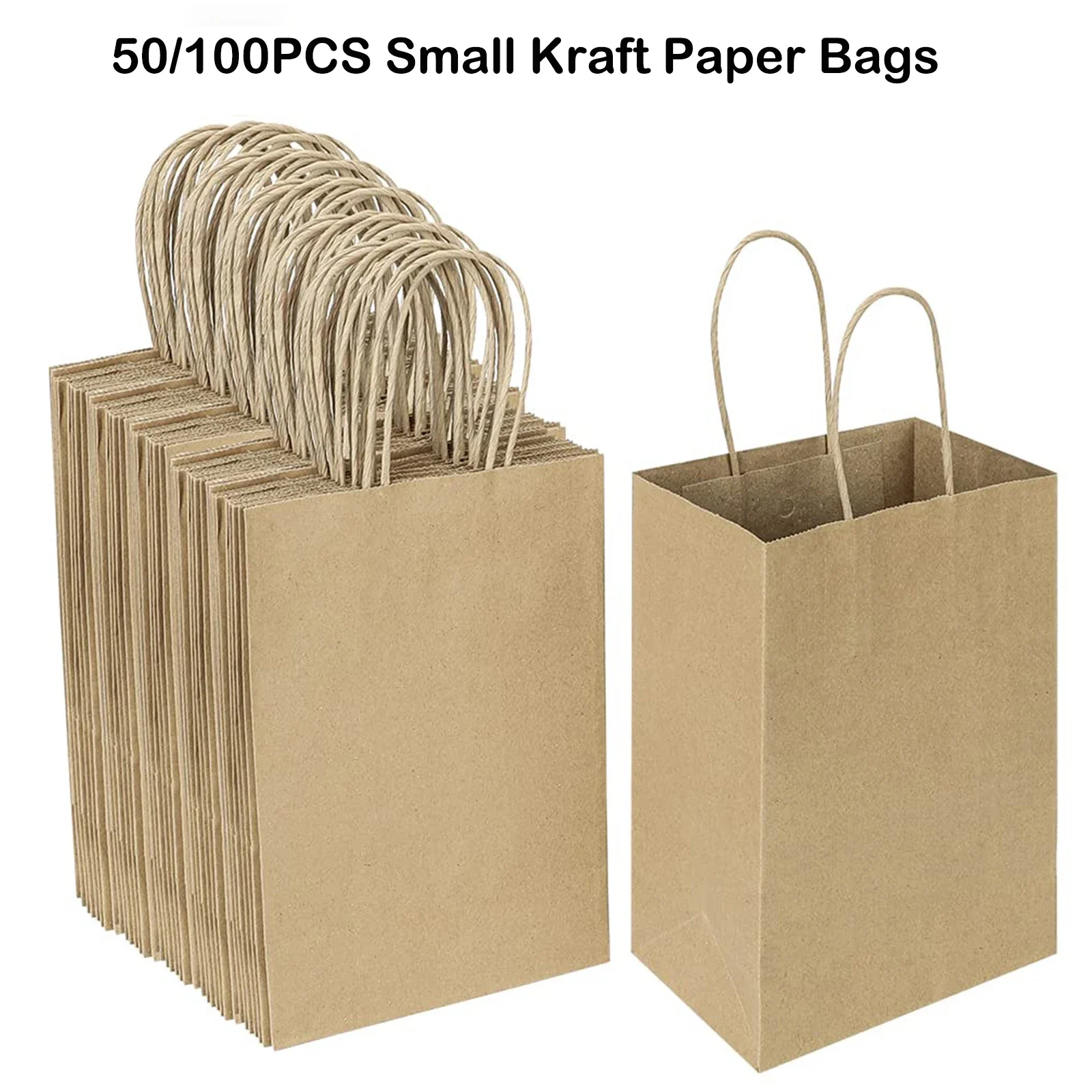 50/100PCS Small Kraft Paper Gift Bags with Handles Bulk For Packaging Christmas Party Favor Candy Bags Retail Shopping Bags 1