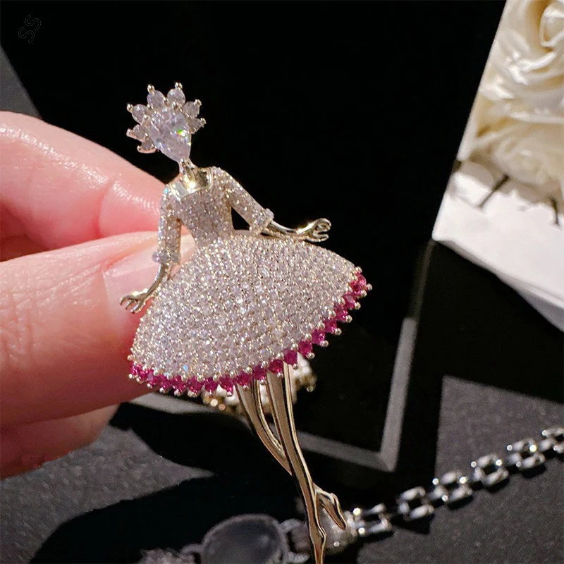 Fugitive Princess TUTU Dress Series Zircon/Artificial Shellfish Pearl Brooches for Women's Evening Clothing Accessories