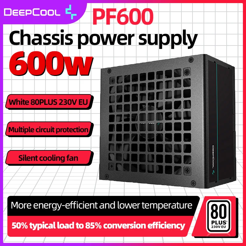 

DEEPCOOL PF600 PFC Max 80 Plus Power Supply PC Desktop Computer Full Modular Chassis Pwoer Silent 600W Watt 12V ATX PSU Unit