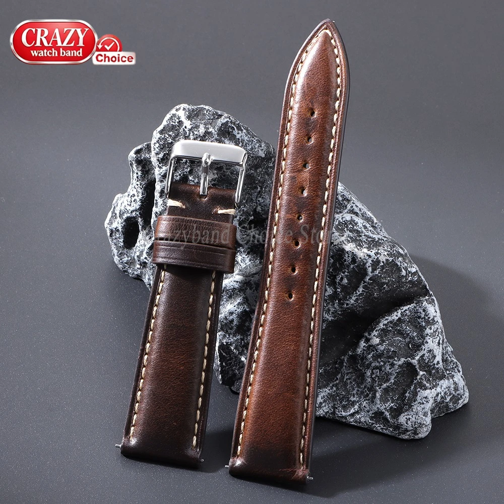 Genuine Leather Brown Watch Strap with Stainless Steel Buckle
