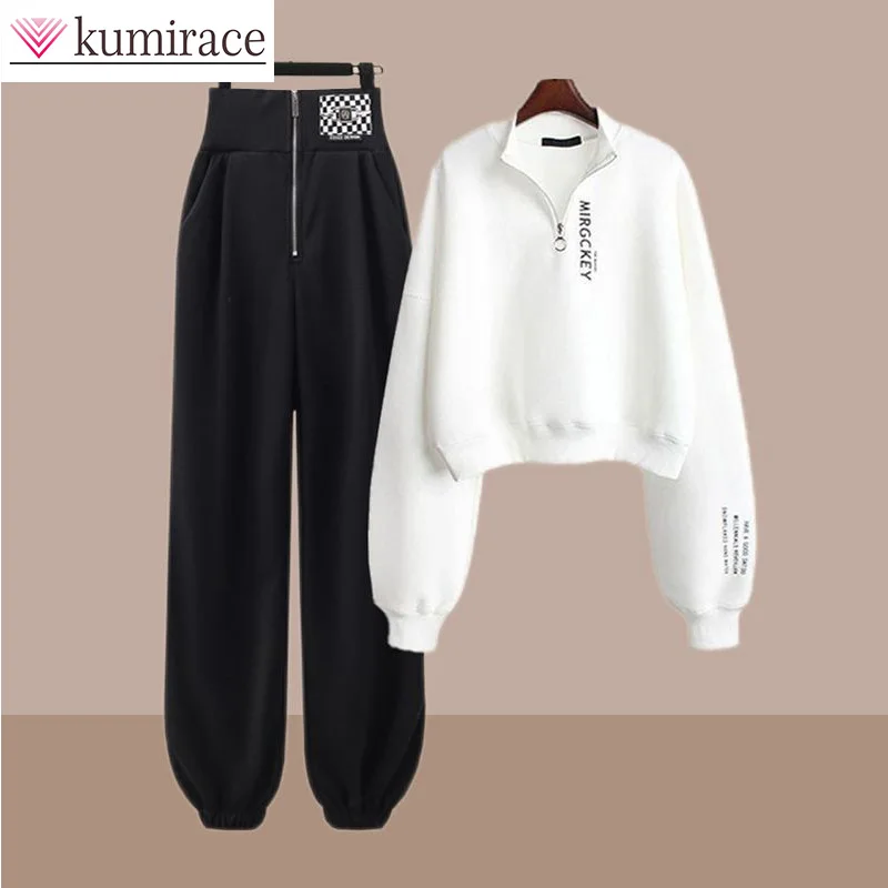 Korean Fashion Set for Women's Fall 2023 New Fashion Sweater and Pants Casual Sports Jogging Two Piece Set clothes for women 2023 new women s jogging set customization your logo tri color panel hooded sweatshirt and sweatpants women s casual sports set
