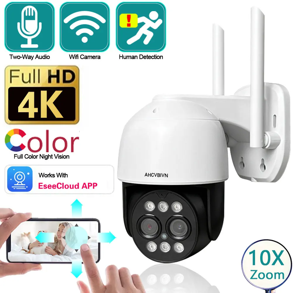 Telecamera Wifi Da 8Mp Ptz Dual Lens Zoom Digitale 10X Outdoor 4K Ai Humanoid Auto Tracking Zoom Audio Bidirezionale 4Mp + 4Mp Telecamera Di Sicurezza