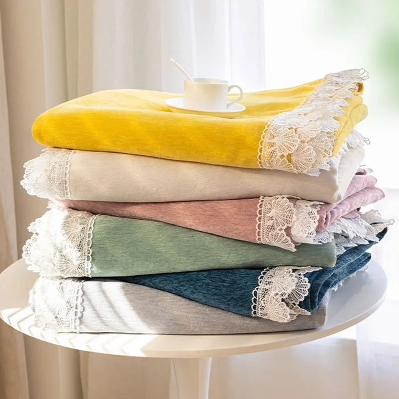 Anti-cat Stretches Sofa Towel Full Cover Chenille Lace Edge Knee Blanket Four Seasons Sofa Slipcover for Home Decor Nap Blanket