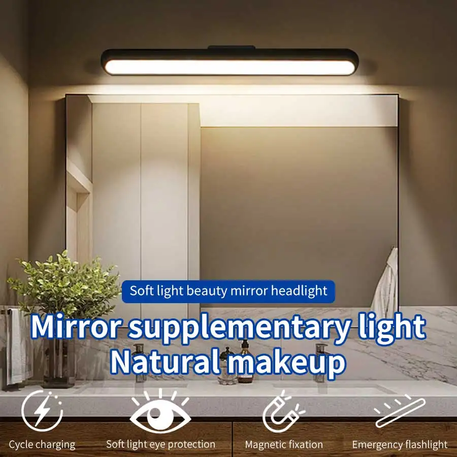 LED Magnetic Mirror Light Rechargeable Eye Protection Dimmable Hanging Touch Lights Reading Makeup Selfie Wardrobe Bathroom