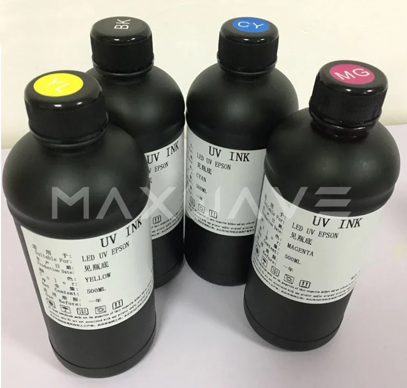 Epson LED UV Ink 500 ml*5 colors (CMYKW) for UV Vertical wall printer for metal, acrylic, leather, wood, glass