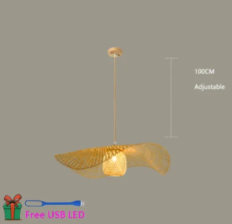 Chinese Style Bamboo Woven Wicker Pendant Lights Natural Rattan Shade Cap Hanging Lamp Restaurant Hotel Bedroom Lighting Fixture E