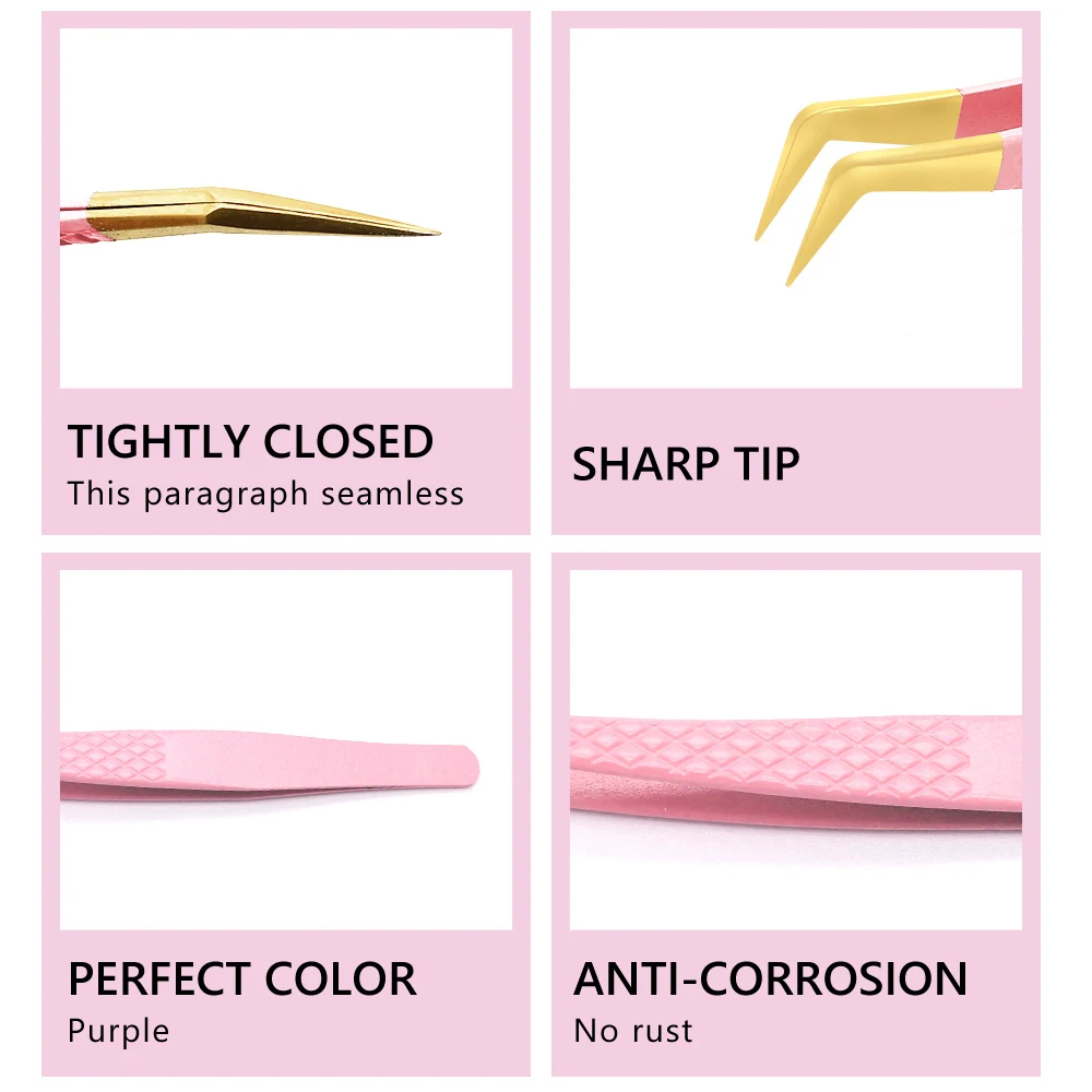 1 Pcs Eyelash Tweezers Extension Pink Stainless Steel Superhard Tweezers With Fiber Tips High Precision Anti-Static Tweezers 3