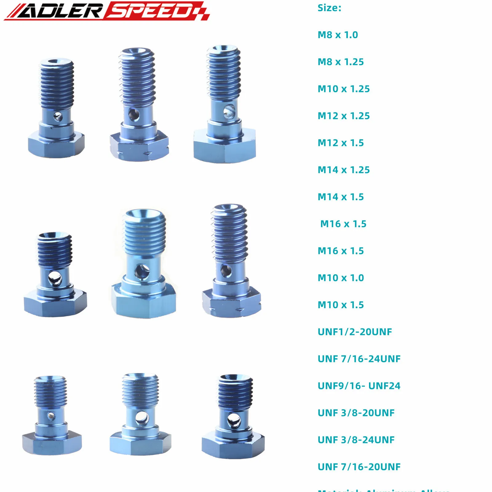 ADLERSPEED 알루미늄 싱글 밴조 볼트 블루, M8 x 1.0mm, M10 x 1.25mm, M12 x 1.5mm, UNF 3/8-20UNF