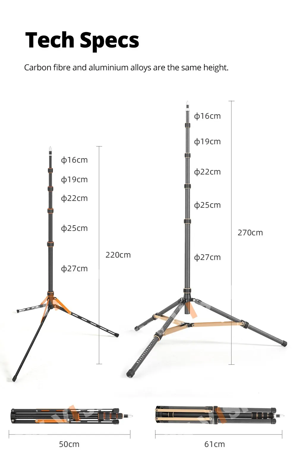 Description Picture 5 of itemQZSD LS-255/285 Reverse folding light stand Photography outdoors Portable tripod 2.2m aluminum alloy Carbon fiber light stand