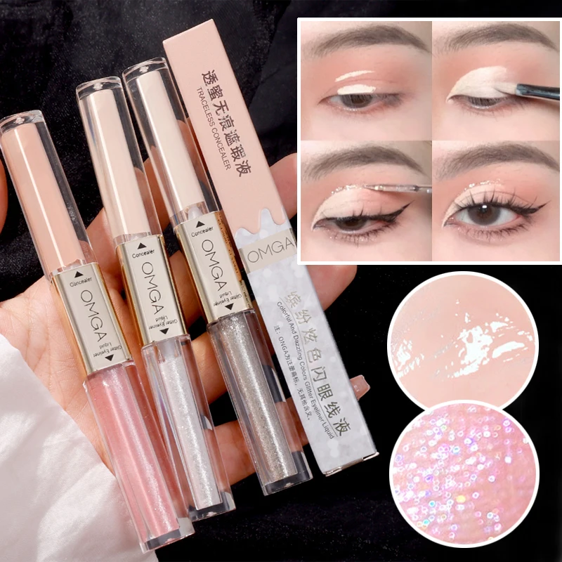 

Double Head Liquid Eyeshadow Eyes Concealer Eyeshadow Base Primer Brighten Glitter Liquid Pearlescent Lasting Shimmer Eyeshadow