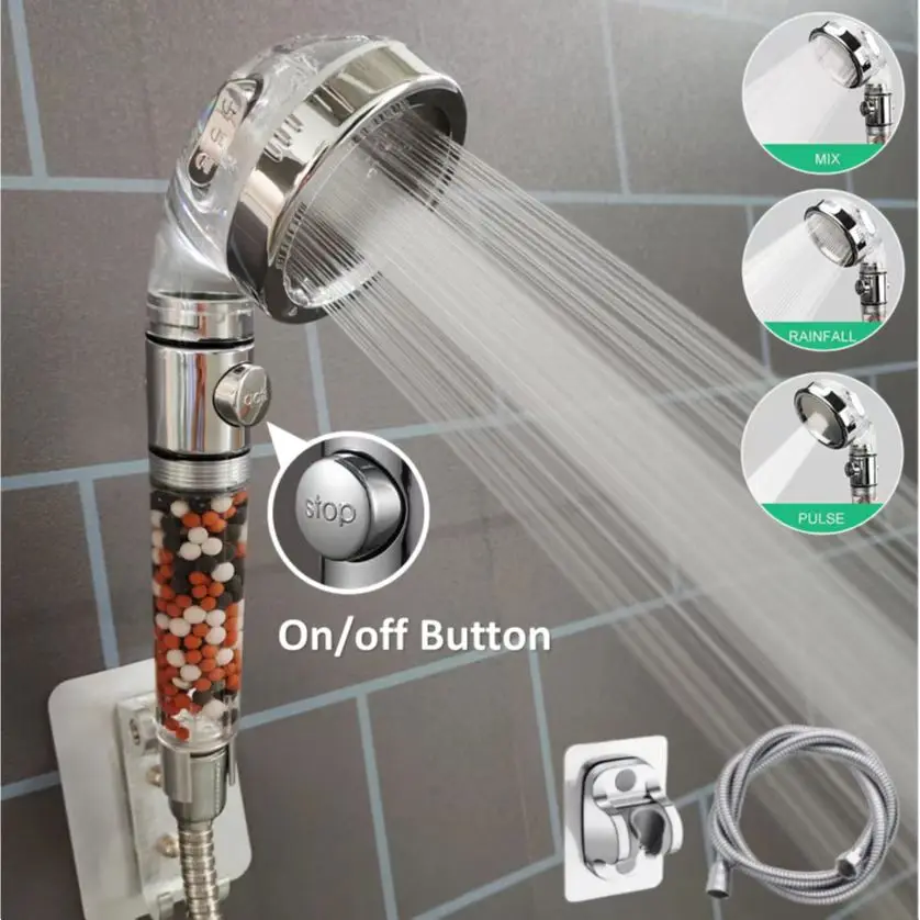 3 Modes SPA Shower Head with On/Off Button High Pressure Ionic Mineral