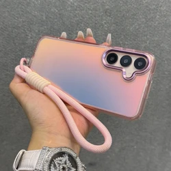 Luxury Laser Colorful Lanyard Phone Case with Hand Strap Cover - Galaxy S23 Ultra (PinkGS)