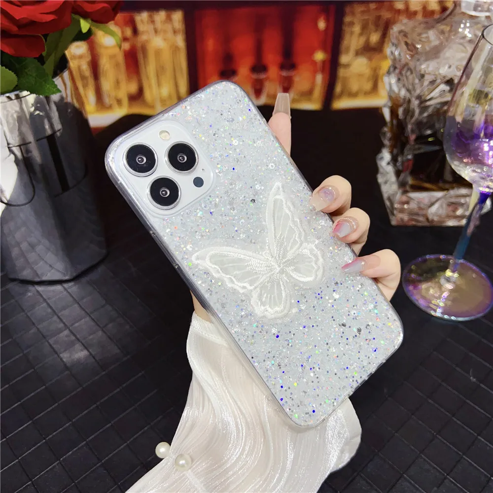 Coque de téléphone à paillettes brillantes et papillon, étui pour Samsung S24 S23 Ultra S23FE S21FE S20 FE S22 Plus Note 20 Blling_voghion.com