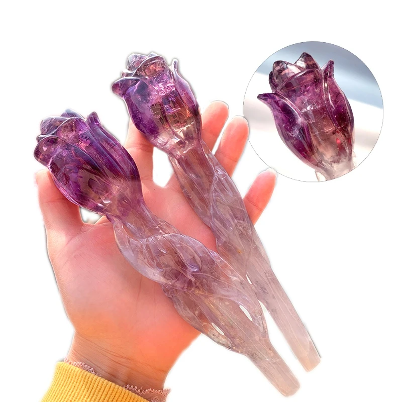 

Natural Brazilian Amethyst Hand Carving Crystal Handicraft Ornaments Rose Valentine's Day Gift Energy Gem Home Decoration