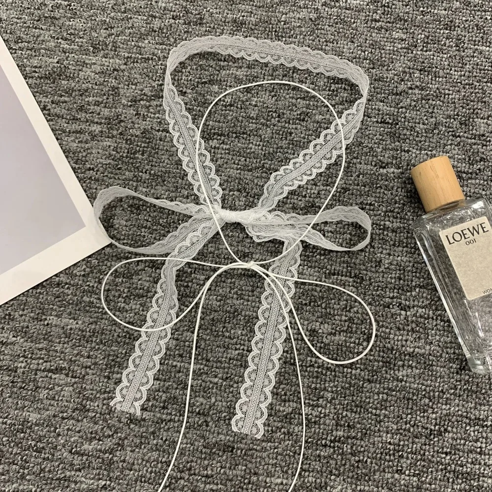 Fashion Lace Hair Scarf Summer Sweet Bow Headband Elegant Ribbon Decor Hair Band for Necklace Women Multi Functional