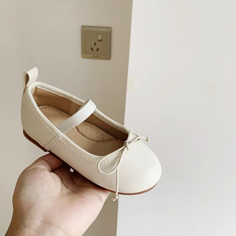 Girl Leather Shoe Candy Colored Kid Shoe Spring New Simple Solid Color Casual Classical Bow Princess Gril Shoes