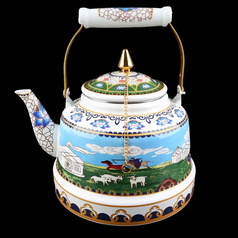 Mongolian Characteristic Ghee Tea Kettle Milk Tea Kettle Yurt Restaurant Enamel 2.5 L 3.3 L 4.2L