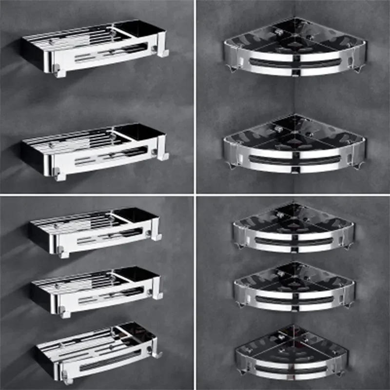 Stainless Steel Bathroom Shelves Corner Shelf Organizer Kitchen Sucker Wall Mounted Storage Corner Rack Bathroom Accessories storage rack bathroom shelf bathroom shelf rack bathroom storage rack wall shelf organizer wall shelf