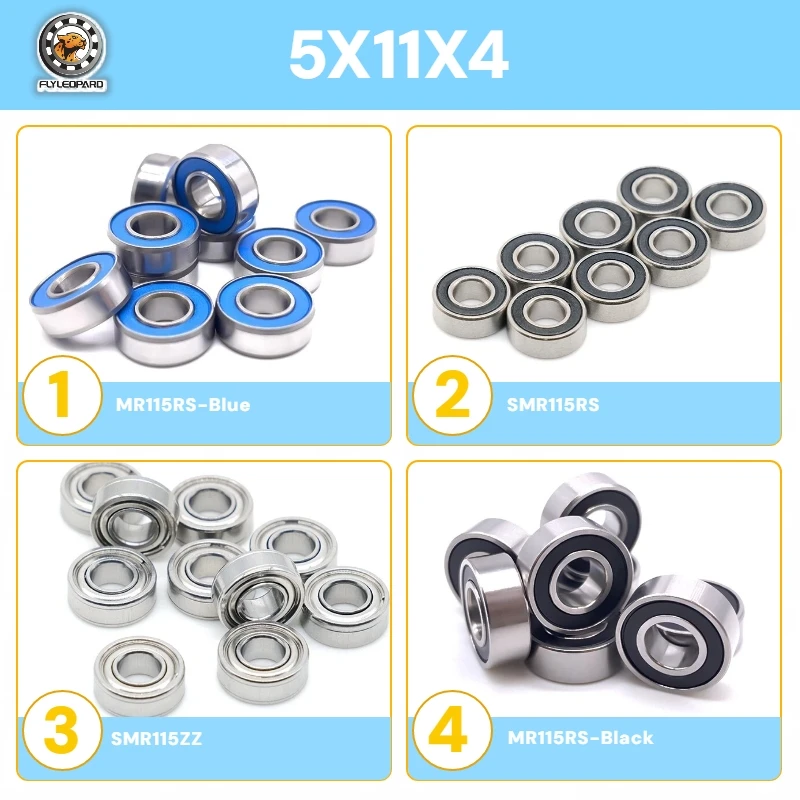 Stainless Steel High Precision Small Ball Bearing with ZZ Shield and 2RS Rubber Seal (5x11x4) - Available in Packs of 5, 10, or 20