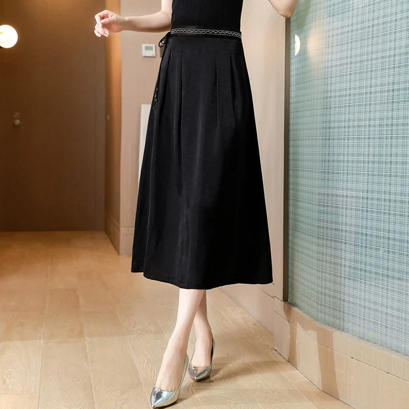 Fashion 2022 Real Shot Silk Fragrant Cloud Gauze Skirt Retro New High-waisted Large-swing Skirt Mid-length A-line Ca