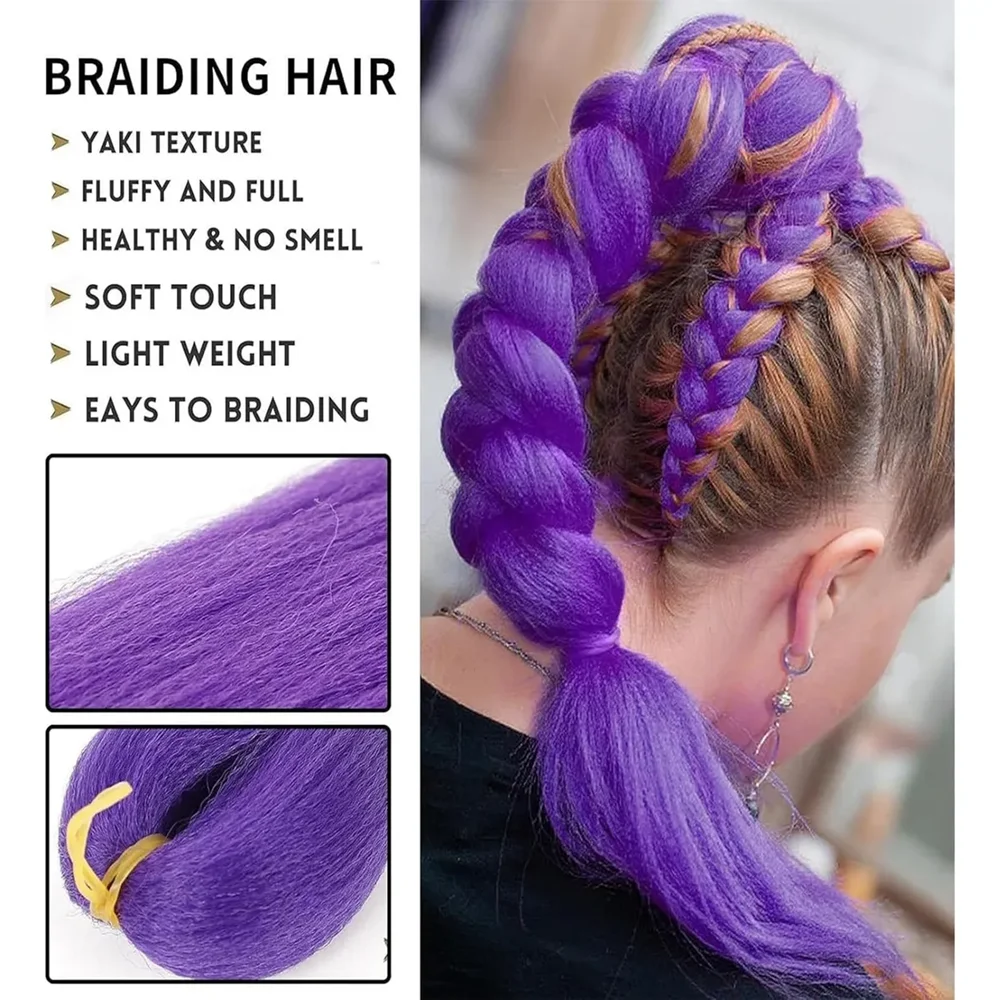 26inch Synthetic Long Purple Braiding Hair Pre Stretched Hair Extensions Braiding Hair for Stage Party Christmas Costume Cosplay