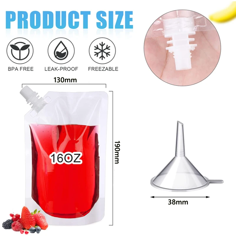 100ml-500ml  Travel Drink Spout Pouches Transparent Plastic Bags Sealed Juice Storage Beverage  Ice Cold Drink Pouch Portable
