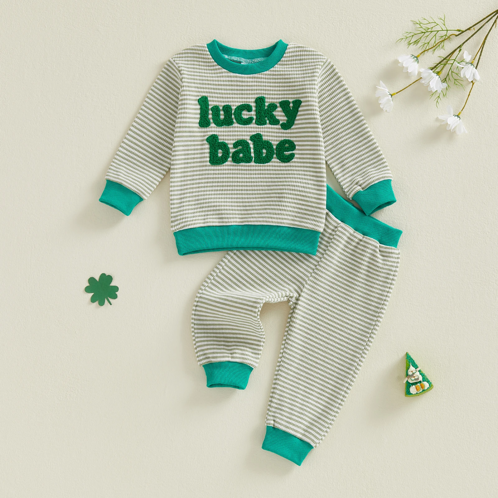 Infant St Patrick s Day Costume Green Shamrock Print Romper and Hat 2 Piece Set for Baby Boys and Girls