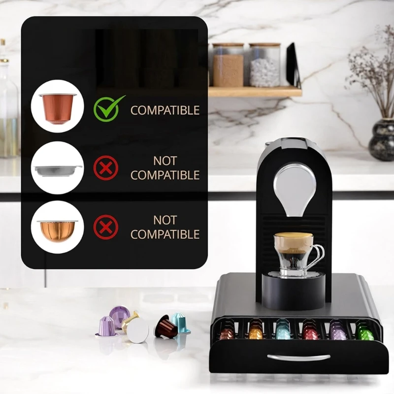 Multifuntional Coffee Display Rack Coffee Pods Storage Box Metal Texture Pods Display Stand Suitable for Table