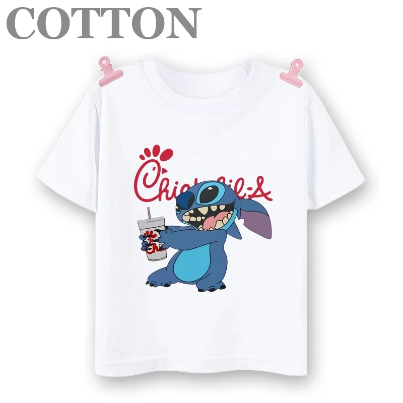 thumbnail image 1 of 2024 Disney Anime Stitch Moda Verano Niños Múltiples Dibujos Animados Algodón Camisetas Cuello Redondo Casual Manga Corta Estampado Patrón, 1 of 5