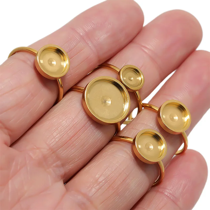 5pcs Gold Stainless Steel Adjustable Blank Ring Base Fit Dia 4/6/8/10