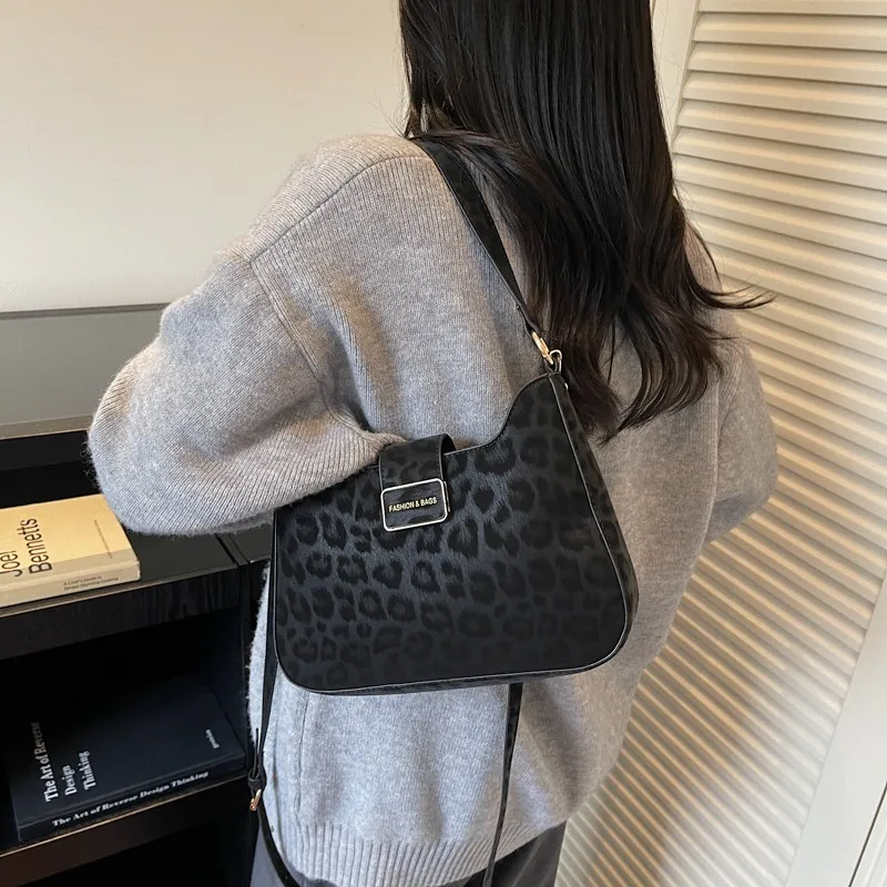 Faux Suede Leopard Print Shoulder Bag Large Underarm Bag with Adjustable Strap Crossbody Bag for Women Work Shopping Travel