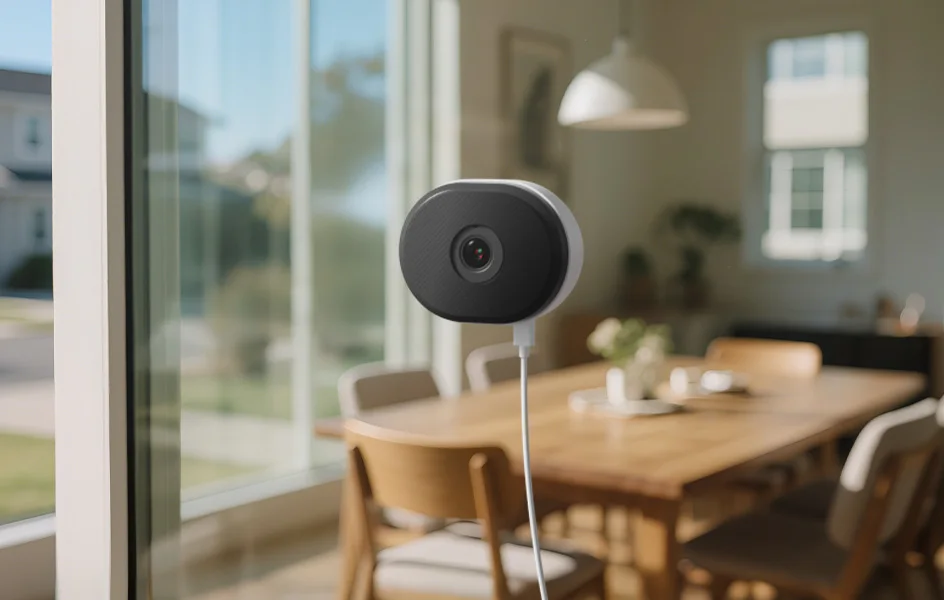 Camera showing view through window in retail space