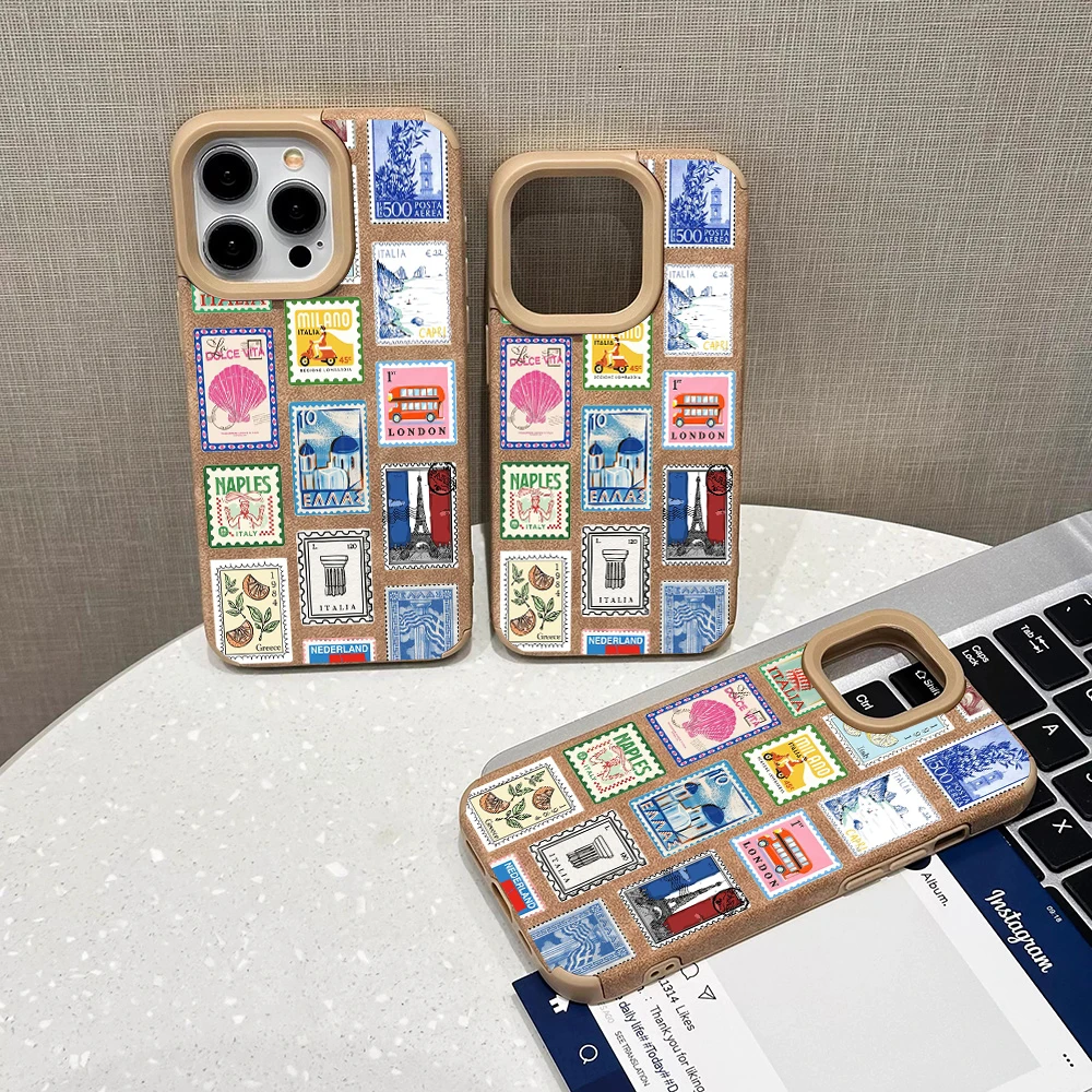 Vintage Leather Soft Bumper Phone Case with Stamped Design